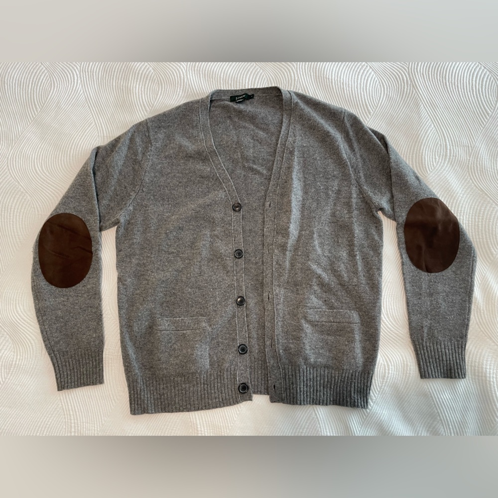 J Crew - Grey Wool Cardigan with Elbow Pads - L